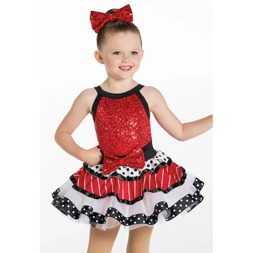 Pre-Owned Dance Costume Weissman 13605 Medium Child Red Dress Jazz Sequin